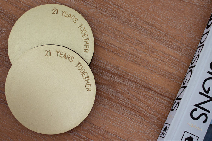 21st Anniversary Brushed Brass Coaster Set Empire Copper
