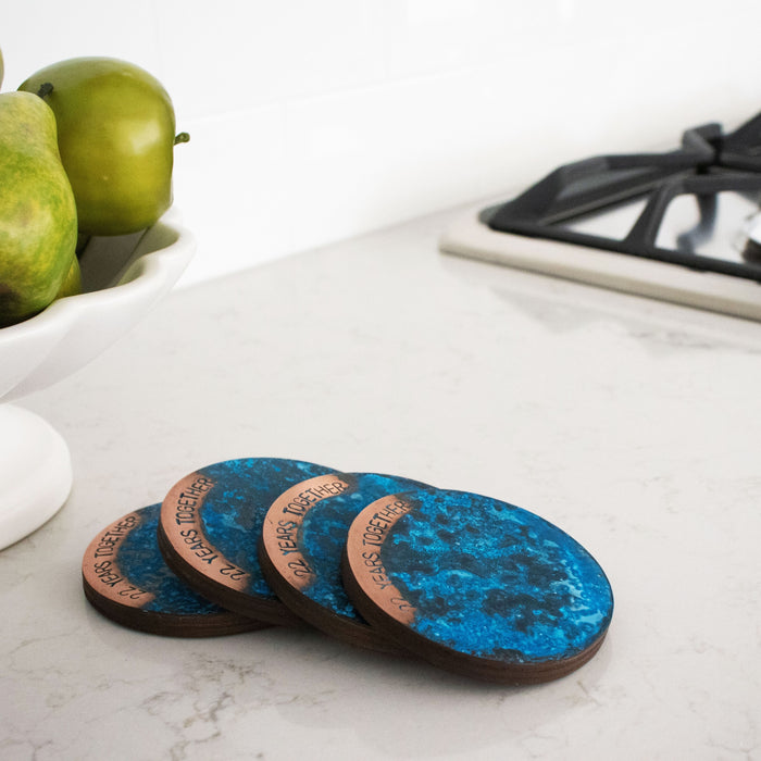 22 Year Anniversary Copper Coaster Set - Blue