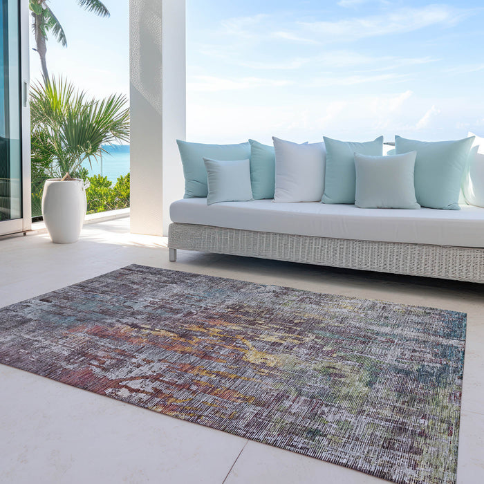 5' X 8' Pewter Abstract Washable Indoor Outdoor Area Rug