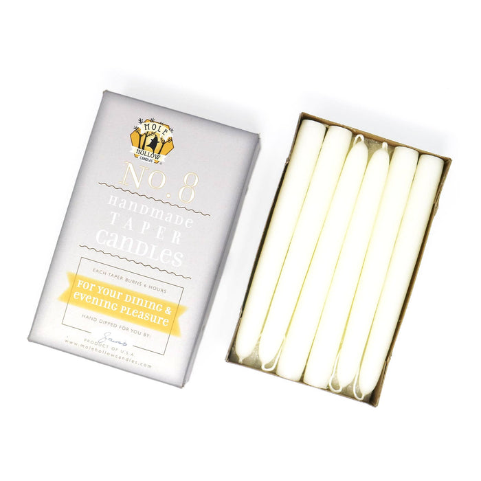 8" Hand Dipped Unscented Taper Candles - Shell White