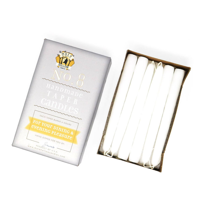 8" Hand Dipped Unscented Taper Candles - Shell White