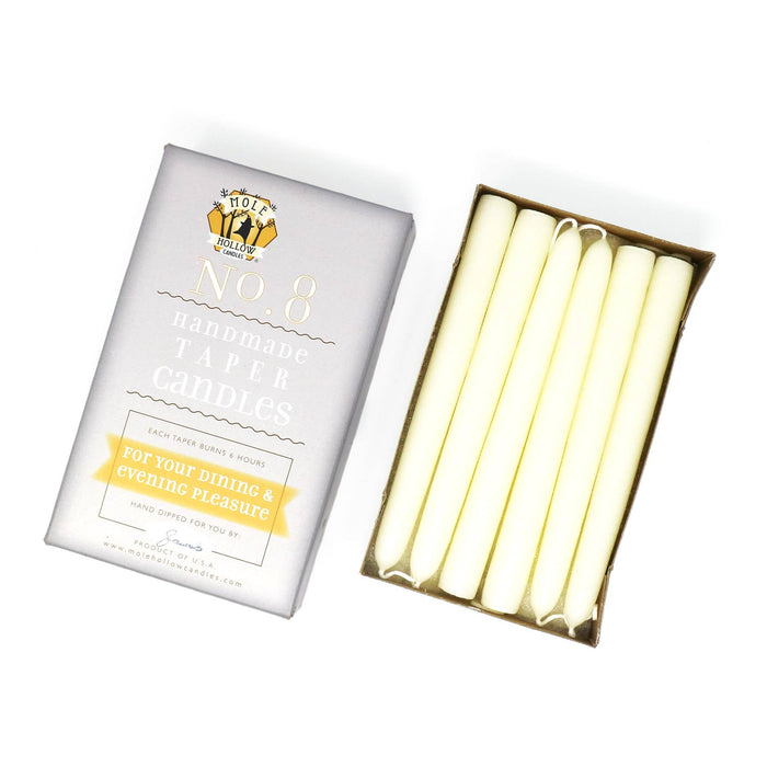 8" Hand Dipped Unscented Taper Candles - Shell White