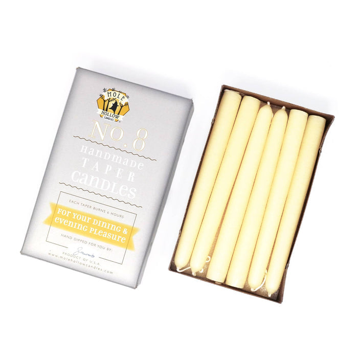 8" Hand Dipped Unscented Taper Candles - Shell White