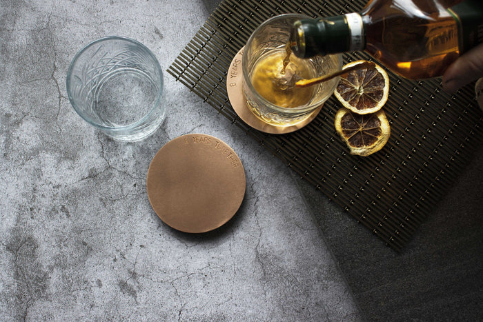 8 Year Anniversary Brushed Bronze Coaster Set - Natural