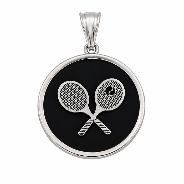 925 Sterling Silver Black Onyx Tennis Racket Charm Pendant-SPP00109
