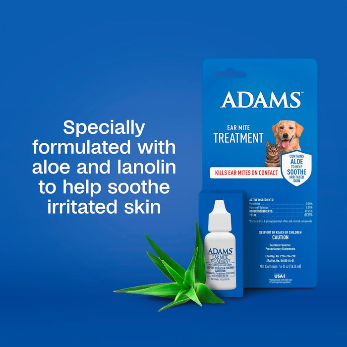 Adams Ear Mite Treatment for Dogs & Cats 0.5oz Kills Mites Fast Soothes Pet Ear 3PCK