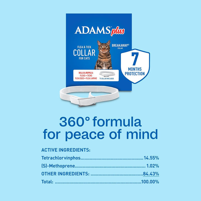 Adams Plus Flea & Tick Collar for Cats Water-Resistant Up to 7 Months Protection