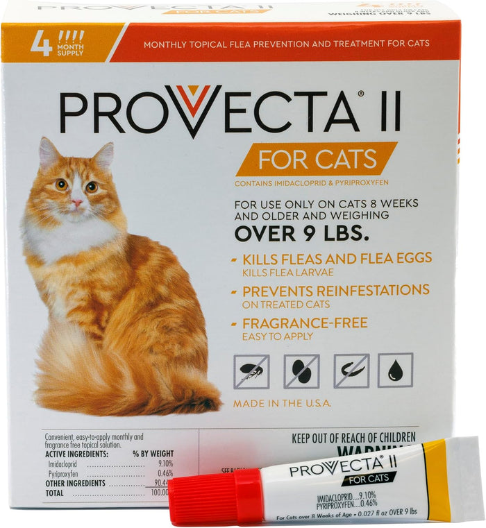 Adult Cat Provecta Ii Flea Treatment Cats Over 9 Lbs 4 Monthly Topical Kills Fleas & Eggs Fast