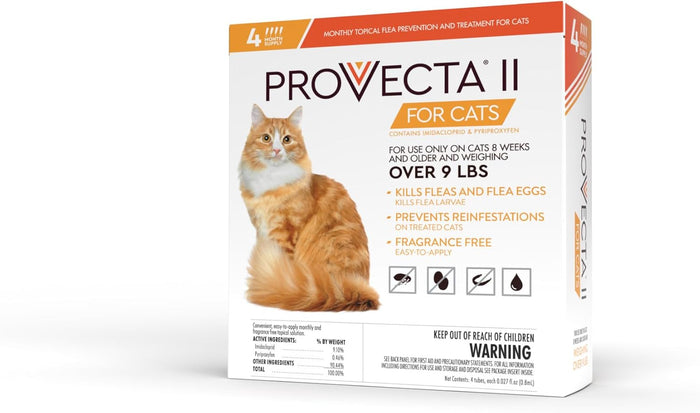 Adult Cat Provecta Ii Flea Treatment Cats Over 9 Lbs 4 Monthly Topical Kills Fleas & Eggs Fast
