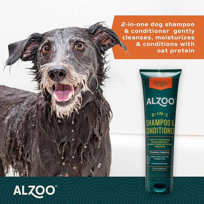 ALZOO 2-in-1 Dog Shampoo & Conditioner Plant-Based Rosemary Scent 8 oz.