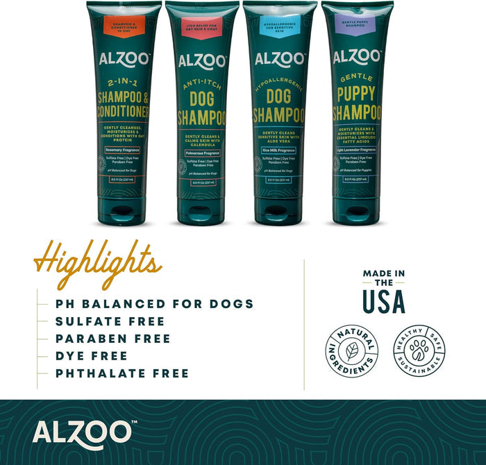 ALZOO 2-in-1 Dog Shampoo & Conditioner Plant-Based Rosemary Scent 8 oz.