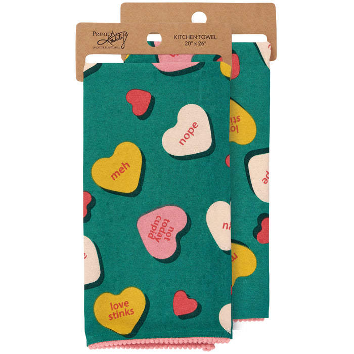 Anti-Valentine Kitchen Towel with Pompom Trim | Not Today Cupid Hand Tea Dish Cloth | 20" x 26"