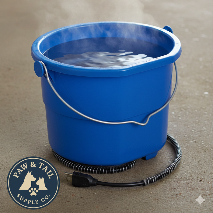 API Heated Flat Back Bucket 10 Quart Blue No-Freeze Water Pail Anti-Chew Cord
