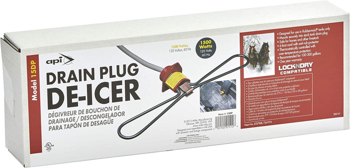 API Stock Tank Water Trough Heater 1500W Pond Drain Plug De-Icer Livestock