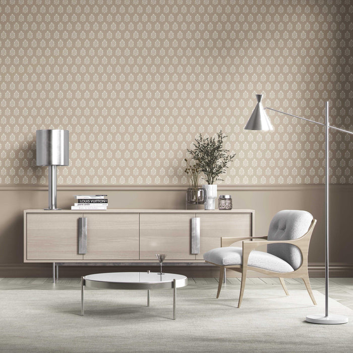 Neutral Botanical/ Floral Block Print Kitchen Wallpaper (Beige/ Taupe/ Tan)
