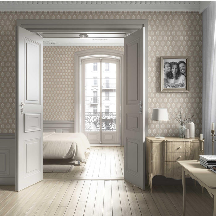 Neutral Botanical/ Floral Block Print Living Room Wallpaper (Beige/ Taupe/ Tan)
