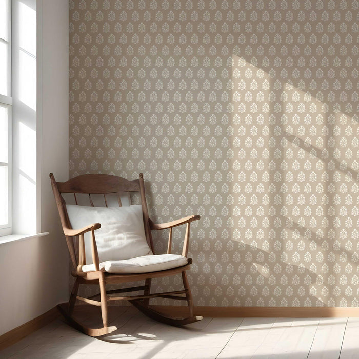 Neutral Botanical/ Floral Block Print Nursery Wallpaper (Beige/ Taupe/ Tan)
