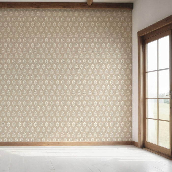 Neutral Botanical/ Floral Block Print Bedroom Wallpaper (Beige/ Taupe/ Tan)