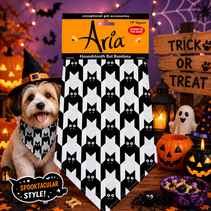 Aria Halloween Bat Houndstooth Dog Bandana One Size Pet Accessory