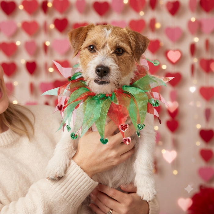 Aria Holiday Heart Scrunchies for Dogs Small Festive Pet Accessories