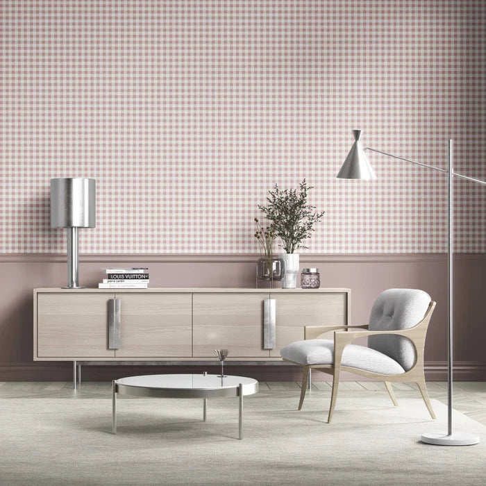 Gingham Checkered Kitchen Wallpaper (Pink)