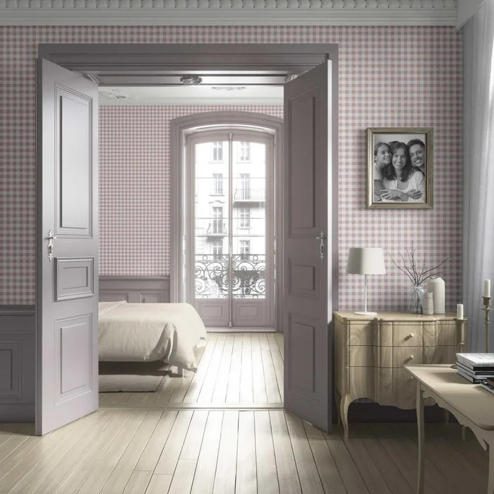 Gingham Checkered Living Room Wallpaper (Pink)