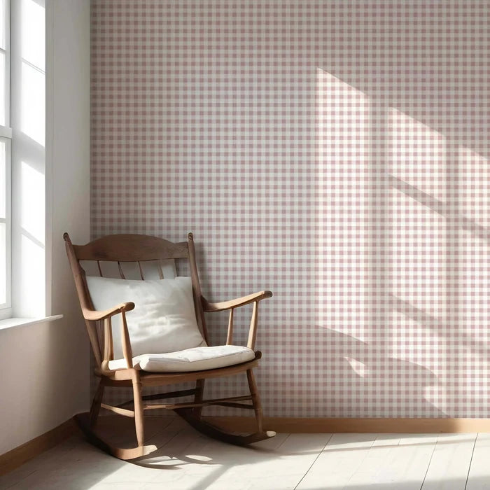 Gingham Checkered Nursery Wallpaper (Pink)