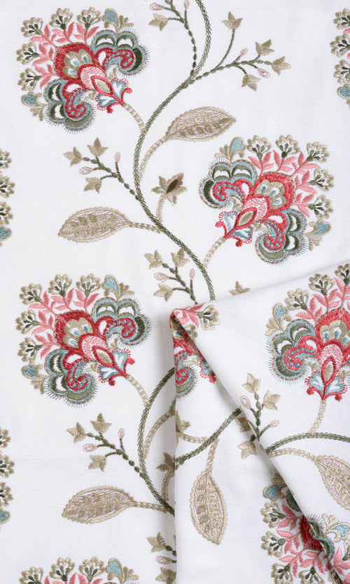 Floral Embroidery Drapery for Living, Bedroom, Kitchen, Bathroom (White/ Red/ Pink)