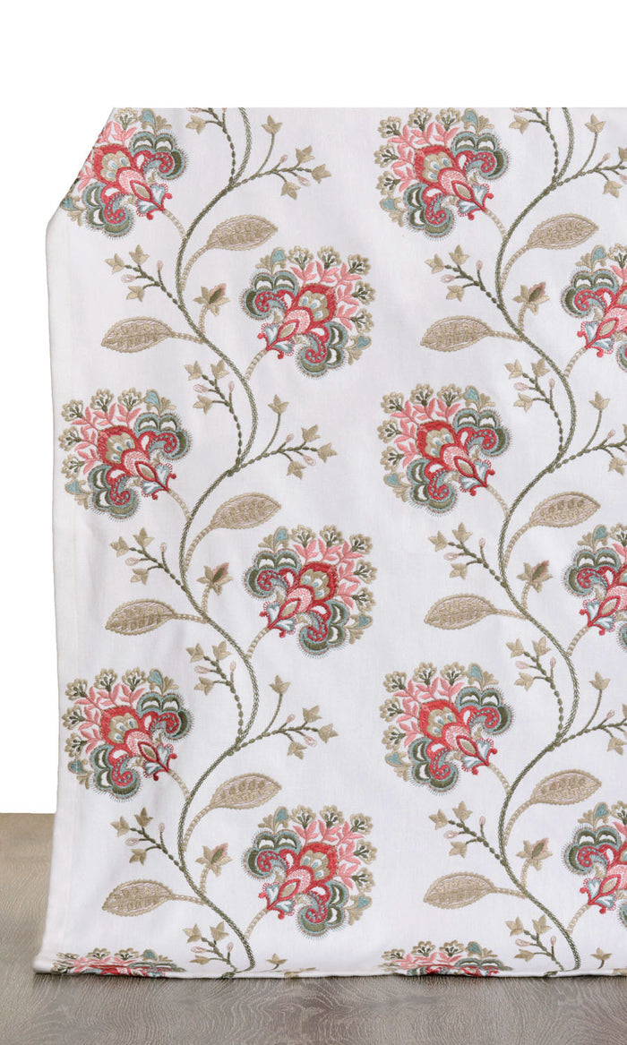 Floral Embroidery Pinch Pleat, Rod Pocket, Eyelet Curtains (White/ Red/ Pink)