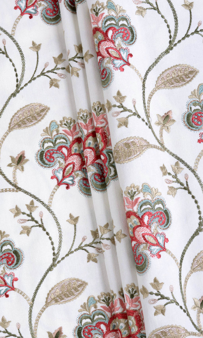 Floral Embroidery Curtains / Drapes / Window Drapery Panels (White/ Red/ Pink)