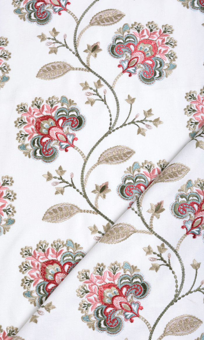 Floral Embroidery Made-to-Measure Curtains (White/ Red/ Pink)