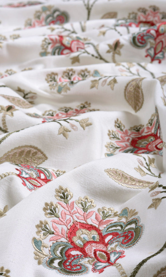 Floral Embroidery Any Size Style Curtains (White/ Red/ Pink)