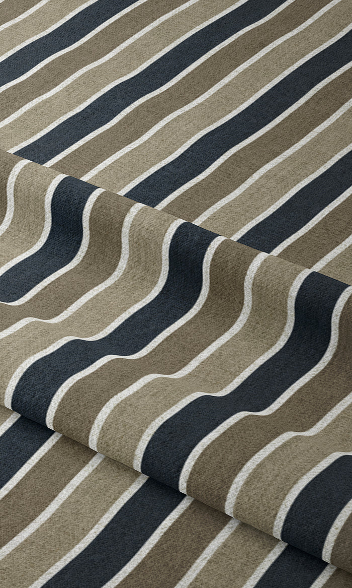 Striped Window Treatments Fabric By the Metre (Navy Blue/ Brown)