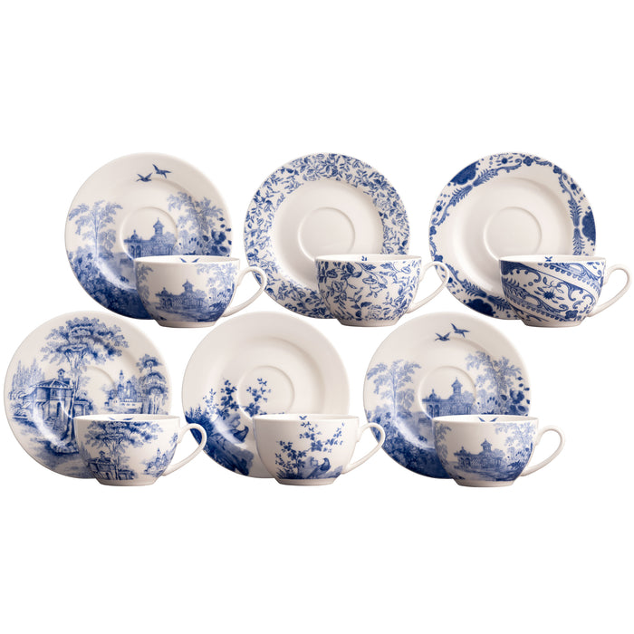 Aynsley Archive Blue Teacups & Saucers Set of 6