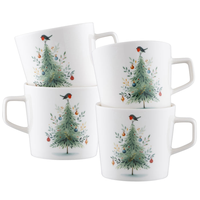 Aynsley Little Robin Christmas Tree Mugs Set of 4