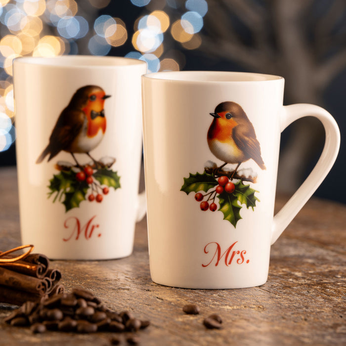 Aynsley Mr & Mrs Robin Latte Mugs Pair