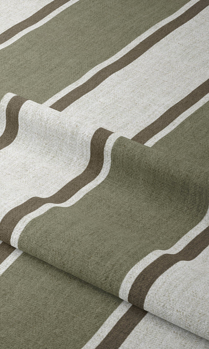 Striped Window Treatments Fabric By the Metre (Green/ Brown)