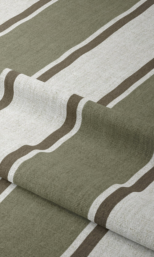 Striped Window Treatments Fabric By the Metre (Green/ Brown)