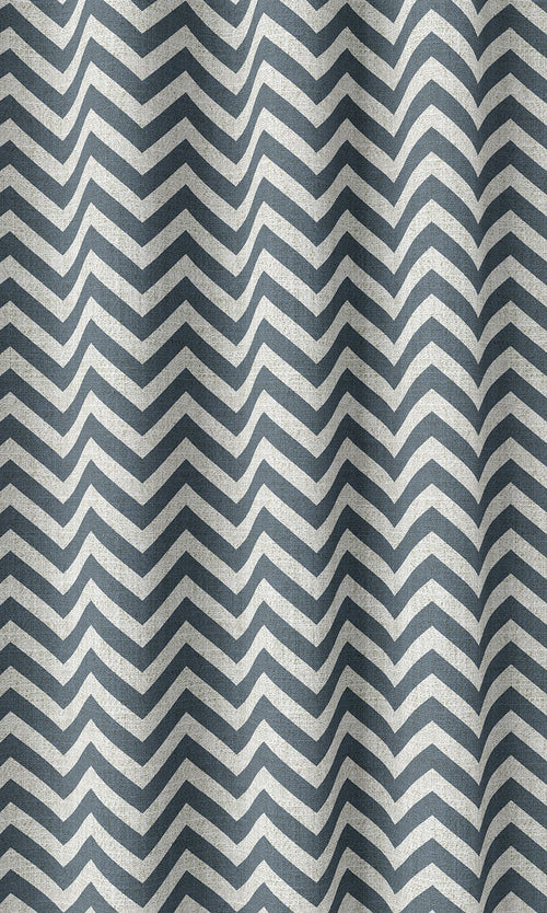 Chevron Print Home Décor Fabric By the Metre (Petrol Blue/ White)