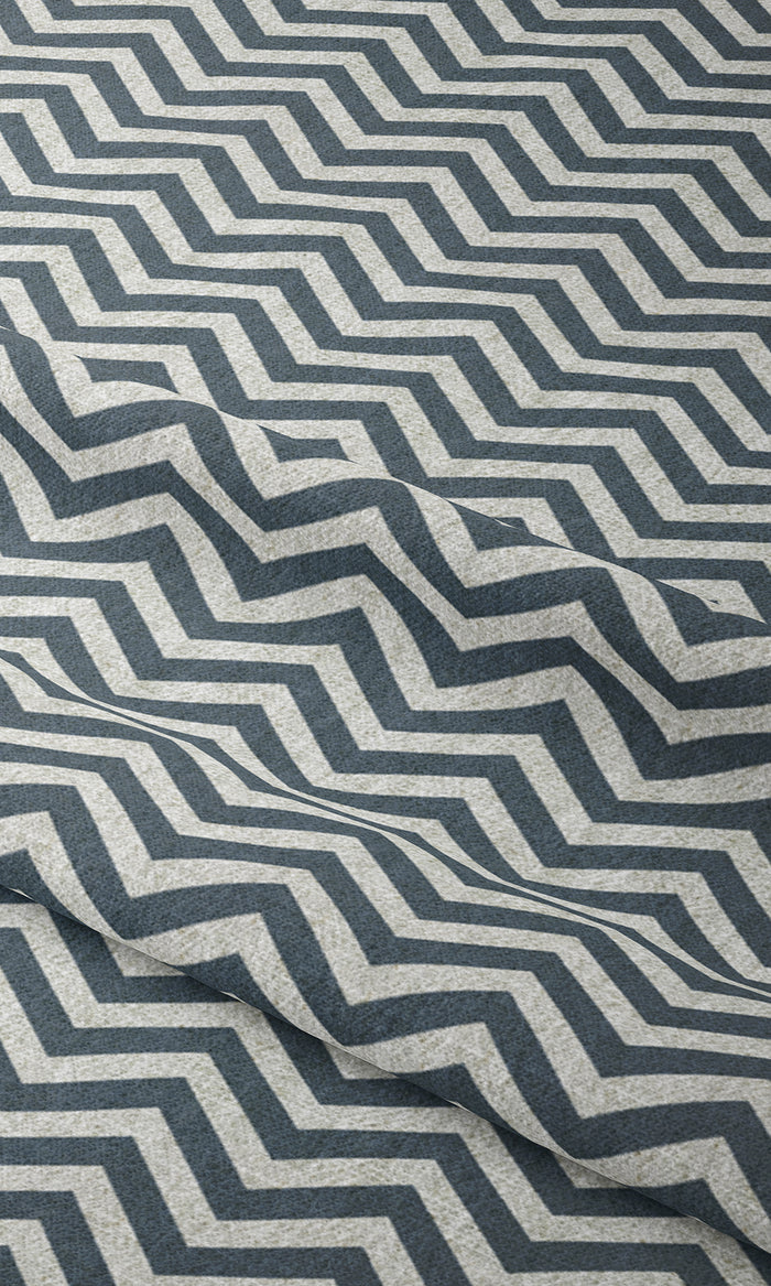 Chevron Print Window Treatments Fabric By the Metre (Petrol Blue/ White)