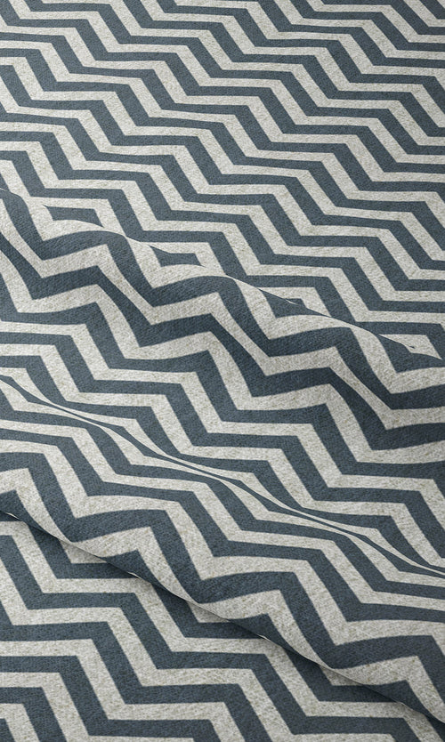 Chevron Print Window Treatments Fabric By the Metre (Petrol Blue/ White)