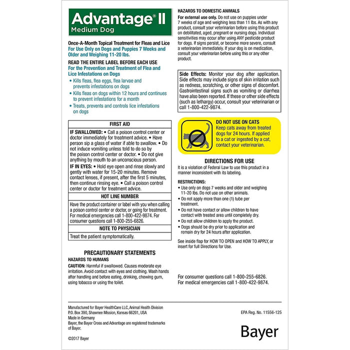 Bayer Advantage II Flea Treatment Small Dogs 11-20 lbs. 4PCK Bayer