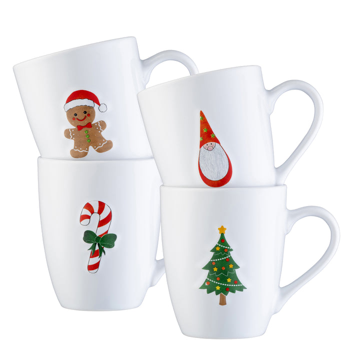 Belleek Living Christmas Motif Embossed Mugs Set of 4