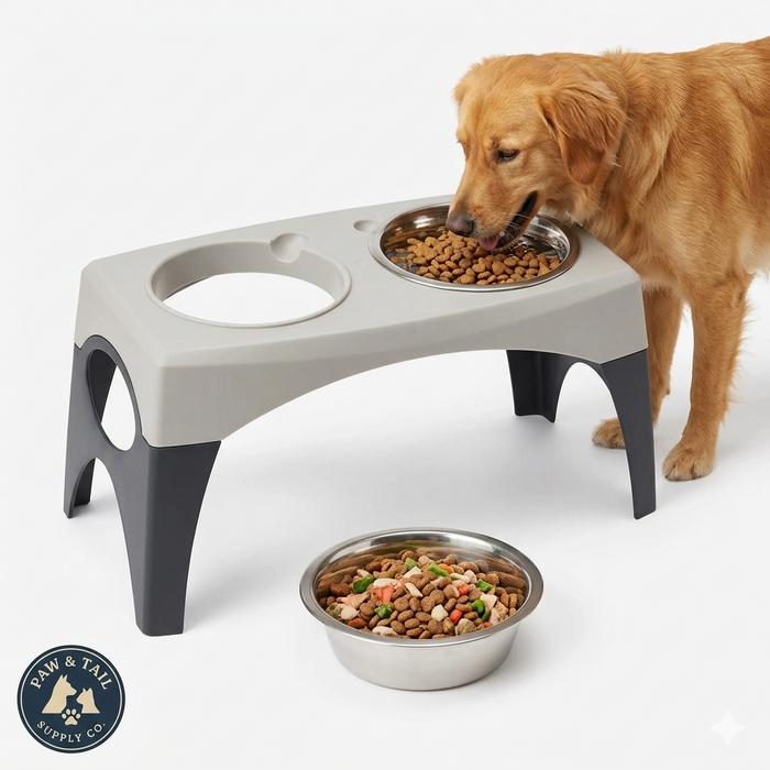 Bergan Elevated Pet Feeder Medium Stainless Steel Double Bowls Adjustable Legs