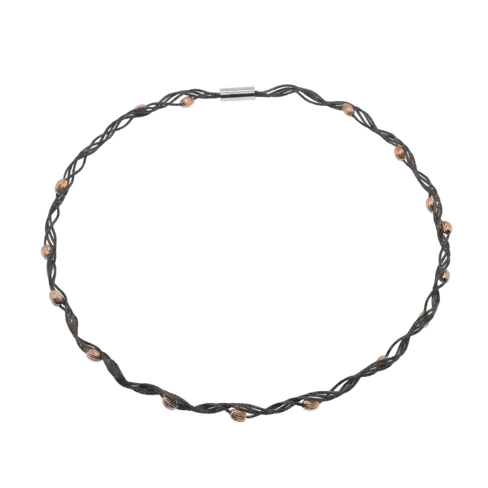 Black Rhodium Plated Sterling Silver with Rose Oval Beads Twisted Italian Necklace - SPN00038
