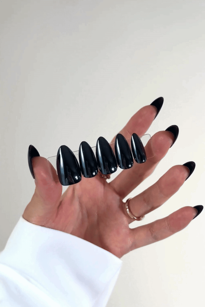 Blackberry Sugar Pop Press-On Nails | Deep Navy Nearly Black Gloss Nails | Reusable