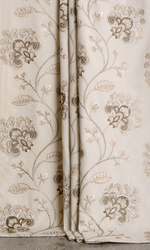 Vine Embroidered Drapes (Latte Beige/ Brown)