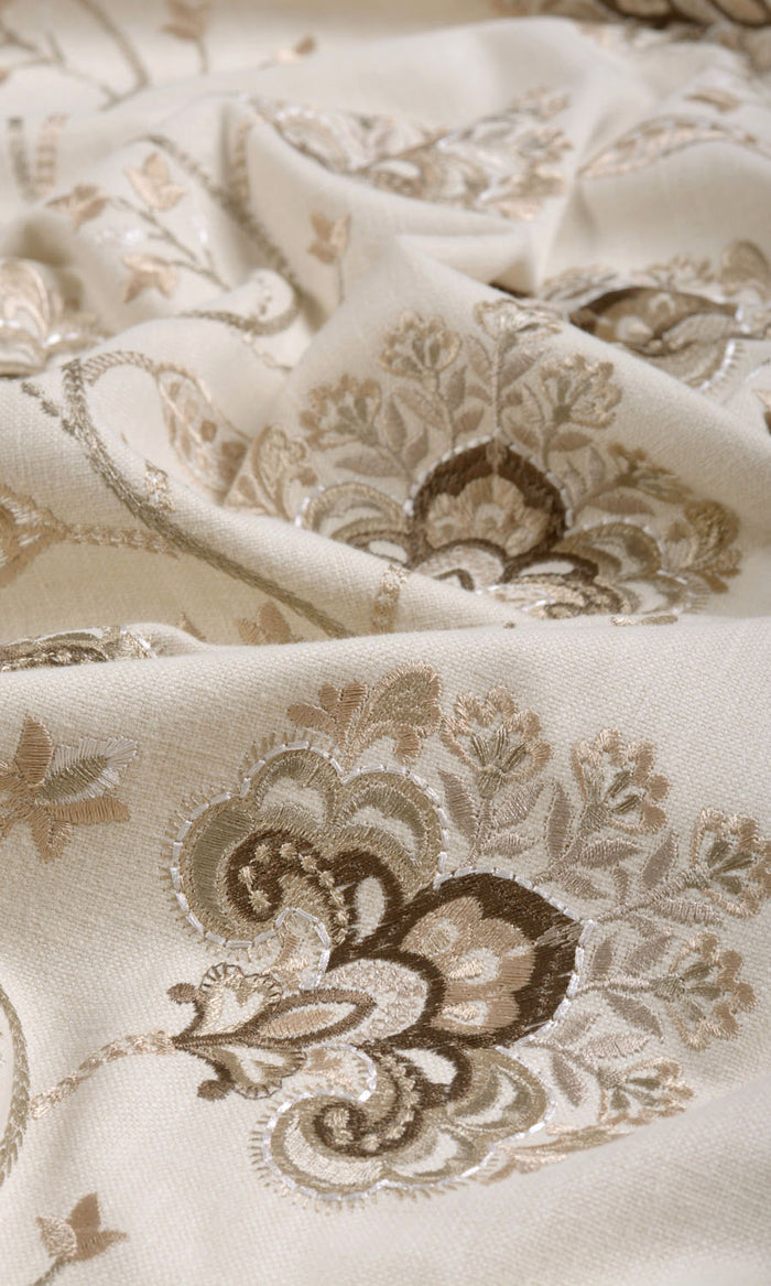 Vine Embroidered Drapes for Living, Bedroom, Kitchen, Bathroom (Latte Beige/ Brown)