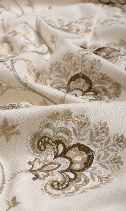 Vine Embroidered Drapes for Living, Bedroom, Kitchen, Bathroom (Latte Beige/ Brown)