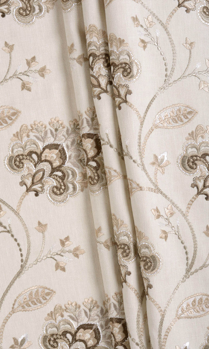 Vine Embroidered Drapes (Latte Beige/ Brown) Extra Long Short Wide